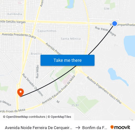 Avenida Noide Ferreira De Cerqueira, 974 to Bonfim da Feira map