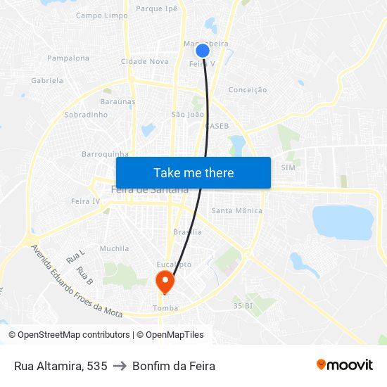 Rua Altamira, 535 to Bonfim da Feira map