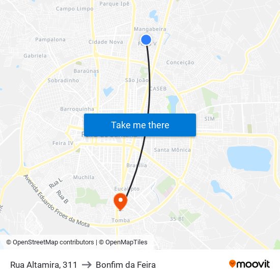 Rua Altamira, 311 to Bonfim da Feira map