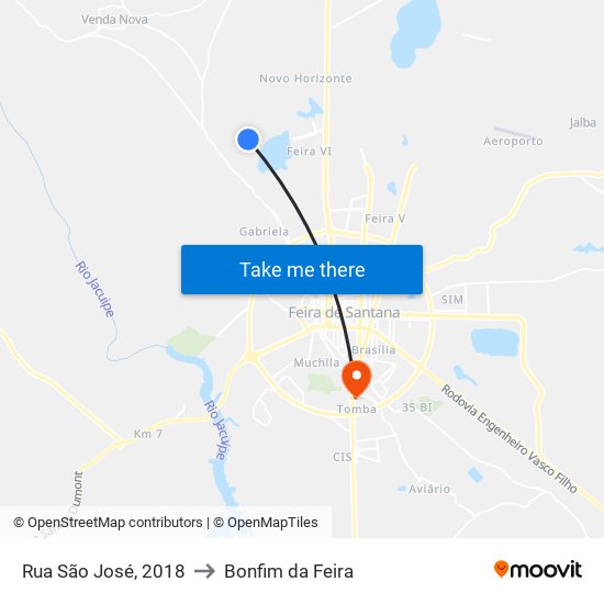Rua São José, 2018 to Bonfim da Feira map