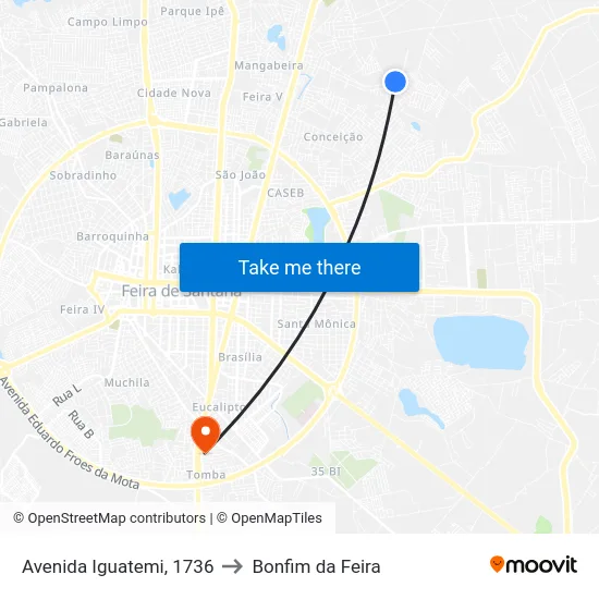 Avenida Iguatemi, 1736 to Bonfim da Feira map
