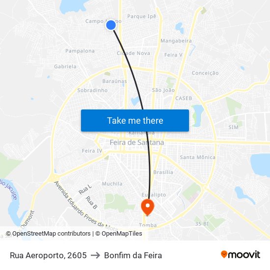 Rua Aeroporto, 2605 to Bonfim da Feira map