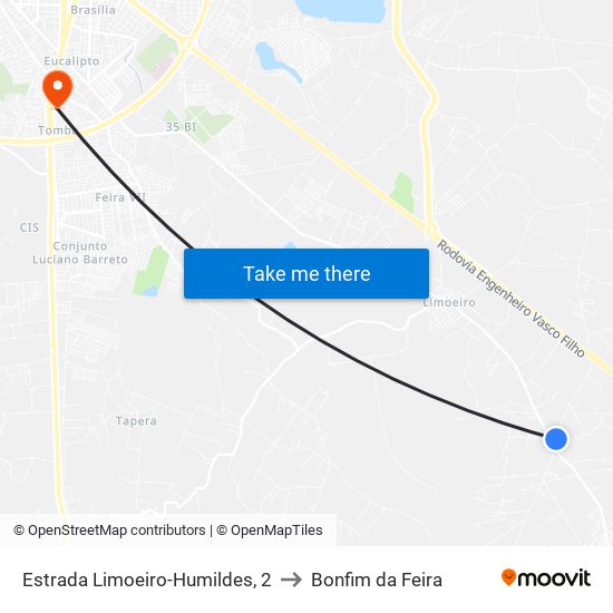 Estrada Limoeiro-Humildes, 2 to Bonfim da Feira map
