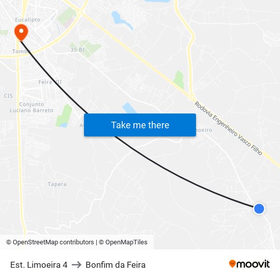 Est. Limoeira 4 to Bonfim da Feira map