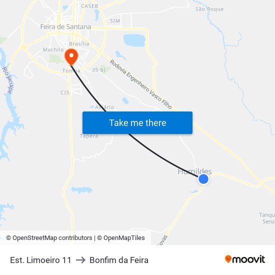 Est. Limoeiro 11 to Bonfim da Feira map