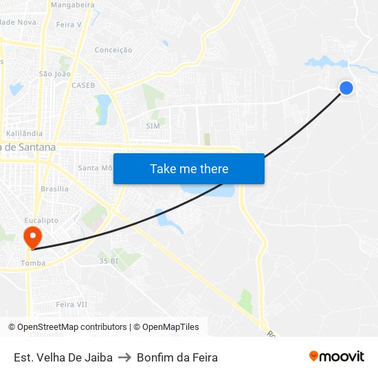 Est. Velha De Jaiba to Bonfim da Feira map