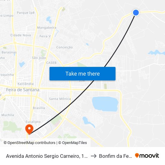 Avenida Antonio Sergio Carneiro, 1002 to Bonfim da Feira map