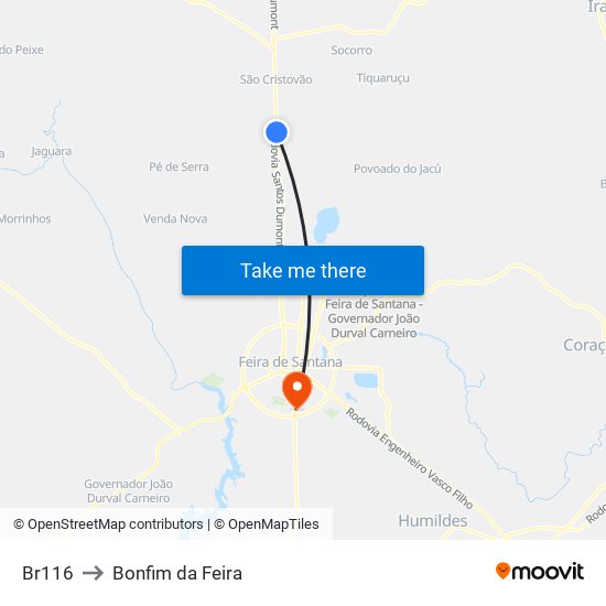 Br116 to Bonfim da Feira map