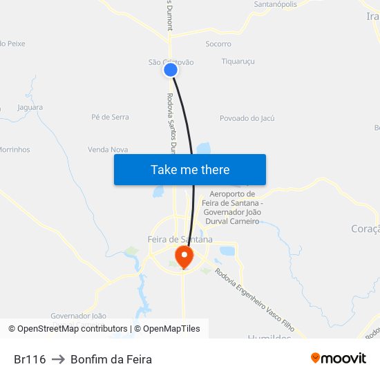 Br116 to Bonfim da Feira map