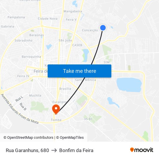 Rua Garanhuns, 680 to Bonfim da Feira map