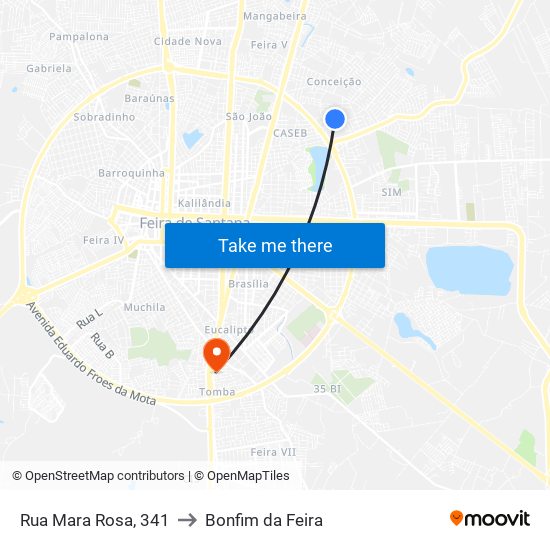 Rua Mara Rosa, 341 to Bonfim da Feira map