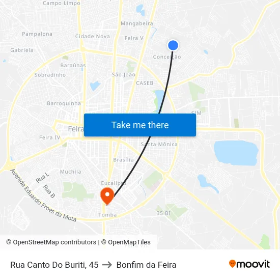 Rua Canto Do Buriti, 45 to Bonfim da Feira map