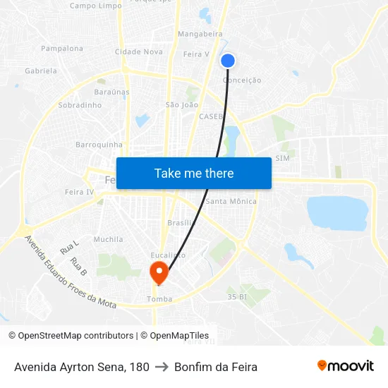 Avenida Ayrton Sena, 180 to Bonfim da Feira map