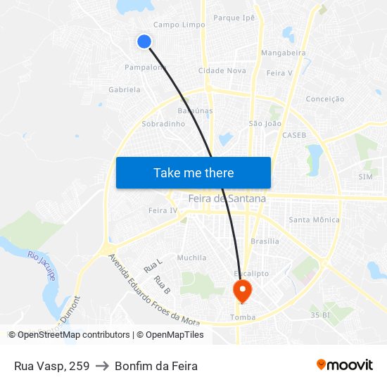 Rua Vasp, 259 to Bonfim da Feira map