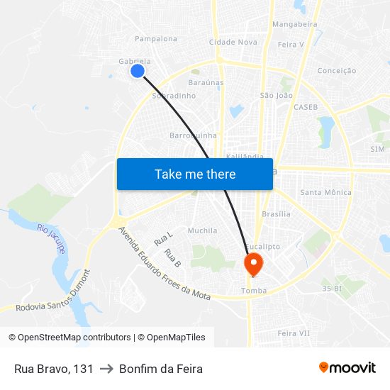 Rua Bravo, 131 to Bonfim da Feira map