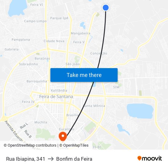 Rua Ibiapina, 341 to Bonfim da Feira map
