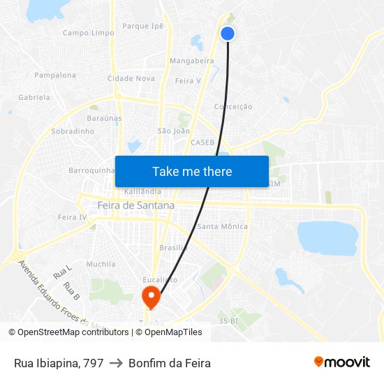 Rua Ibiapina, 797 to Bonfim da Feira map