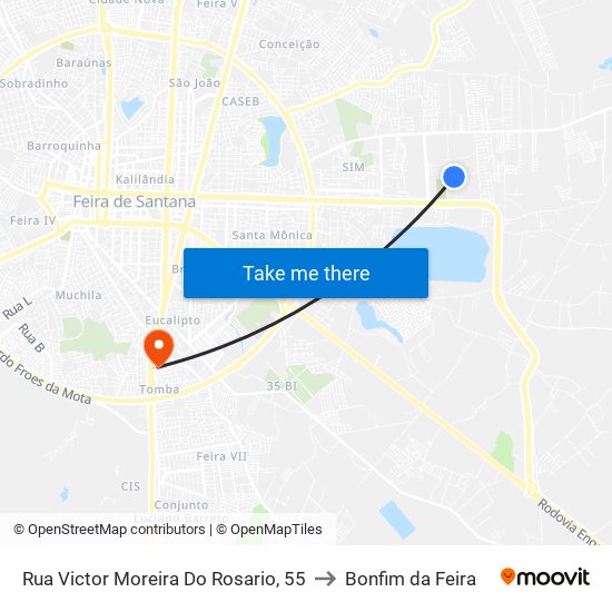 Rua Victor Moreira Do Rosario, 55 to Bonfim da Feira map