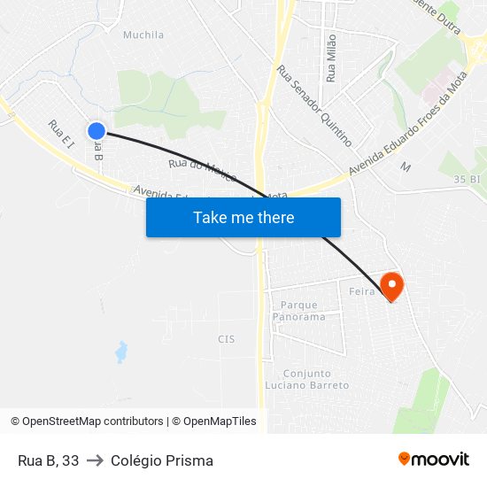 Rua B, 33 to Colégio Prisma map