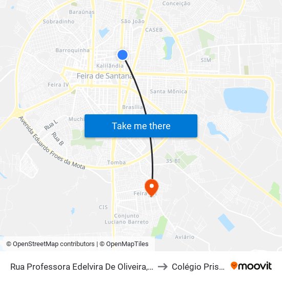 Rua Professora Edelvira De Oliveira, 408 to Colégio Prisma map