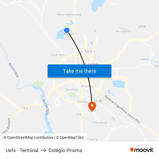 Uefs - Terminal to Colégio Prisma map