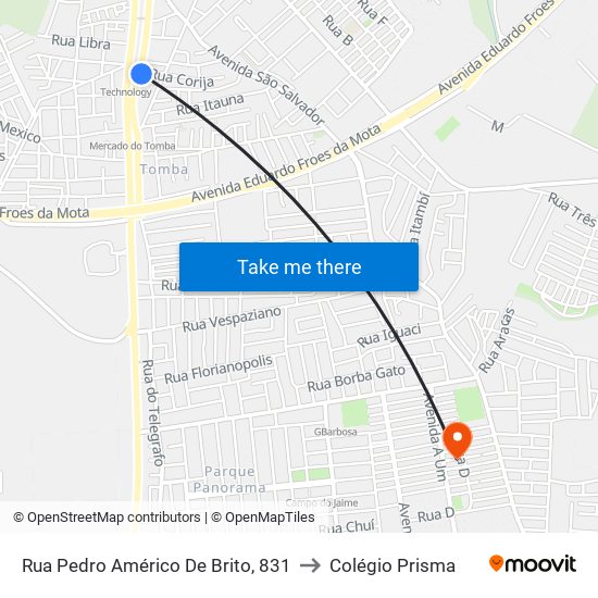 Rua Pedro Américo De Brito, 831 to Colégio Prisma map