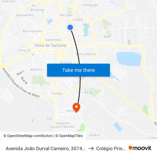 Avenida João Durval Carneiro, 3074-3100 to Colégio Prisma map