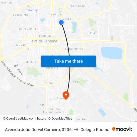 Avenida João Durval Carneiro, 3236 to Colégio Prisma map