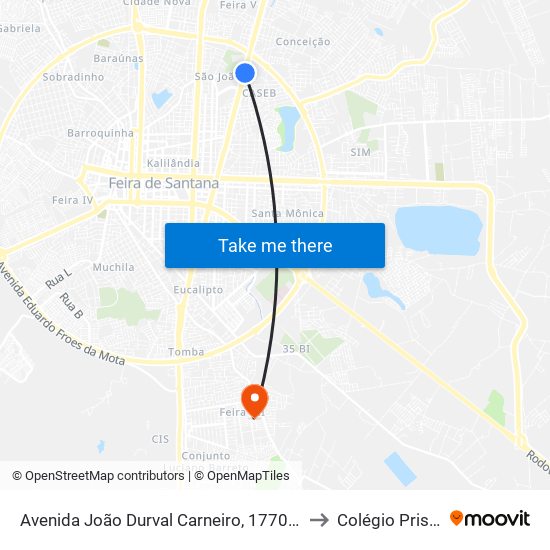 Avenida João Durval Carneiro, 1770-2348 to Colégio Prisma map