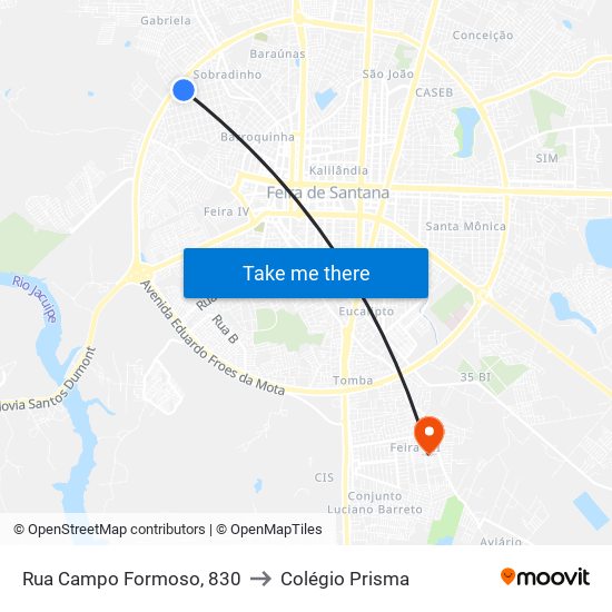 Rua Campo Formoso, 830 to Colégio Prisma map