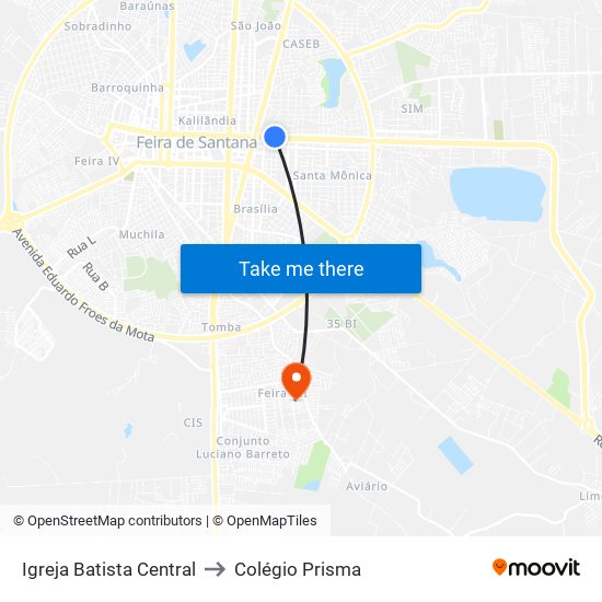 Igreja Batista Central to Colégio Prisma map