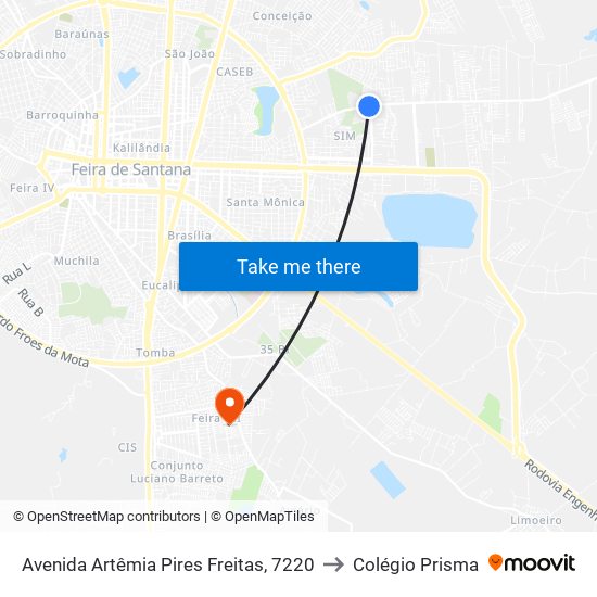 Avenida Artêmia Pires Freitas, 7220 to Colégio Prisma map