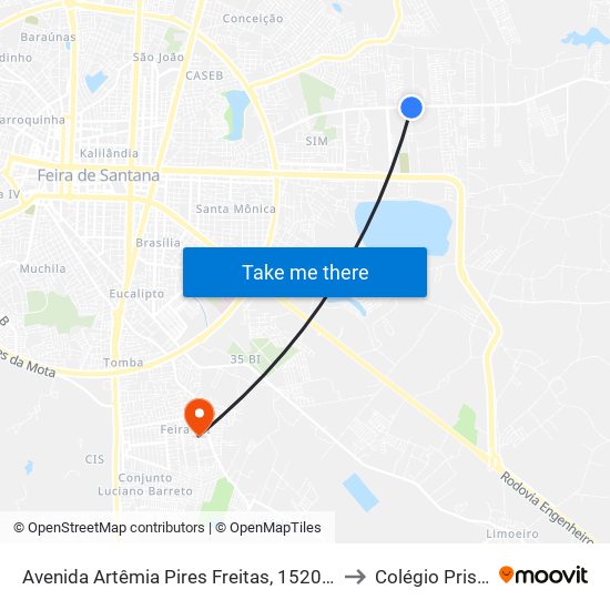 Avenida Artêmia Pires Freitas, 1520-2274 to Colégio Prisma map