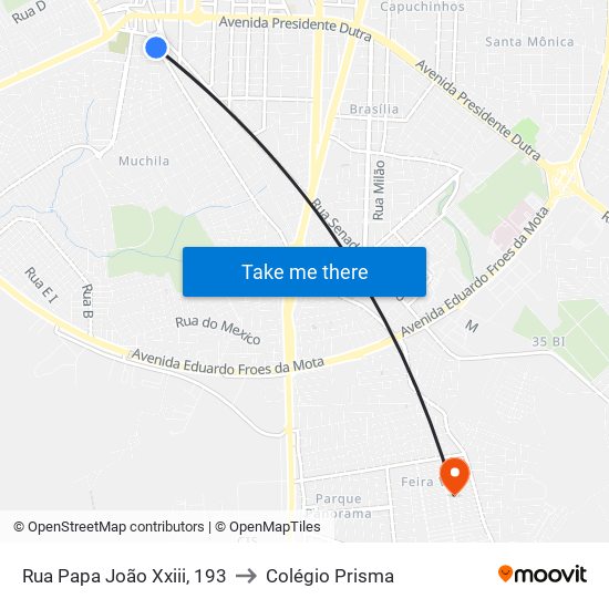 Rua Papa João Xxiii, 193 to Colégio Prisma map