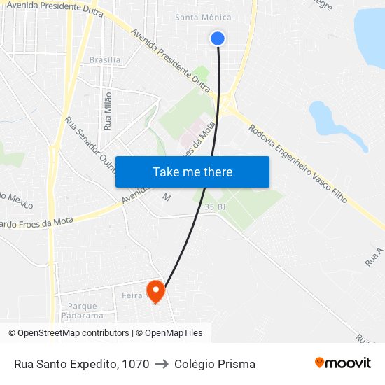 Rua Santo Expedito, 1070 to Colégio Prisma map
