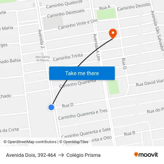Avenida Dois, 392-464 to Colégio Prisma map