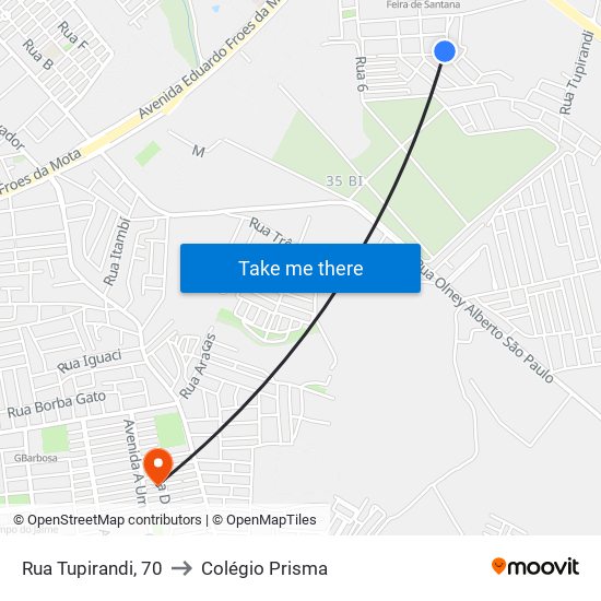 Rua Tupirandi, 70 to Colégio Prisma map