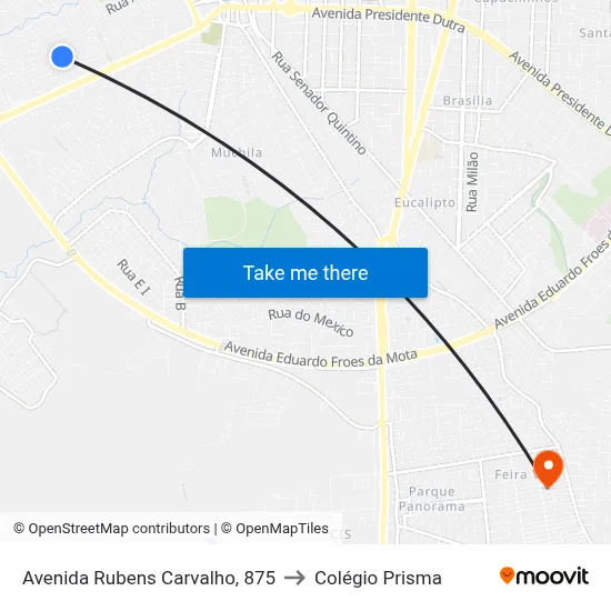 Avenida Rubens Carvalho, 875 to Colégio Prisma map