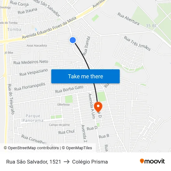 Rua São Salvador, 1521 to Colégio Prisma map