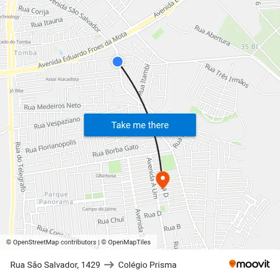 Rua São Salvador, 1429 to Colégio Prisma map