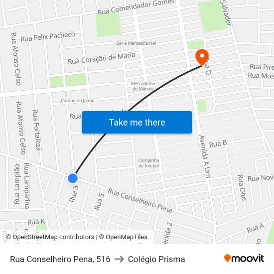 Rua Conselheiro Pena, 516 to Colégio Prisma map