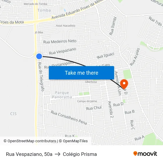 Rua Vespaziano, 50a to Colégio Prisma map