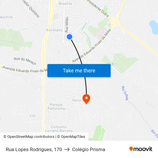 Rua Lopes Rodrigues, 170 to Colégio Prisma map