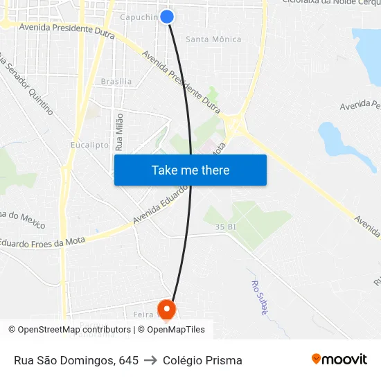 Rua São Domingos, 645 to Colégio Prisma map