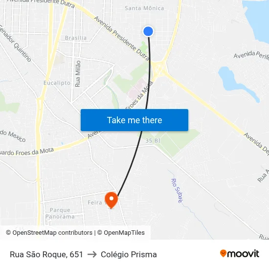 Rua São Roque, 651 to Colégio Prisma map