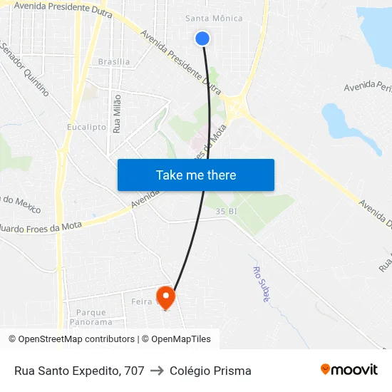 Rua Santo Expedito, 707 to Colégio Prisma map