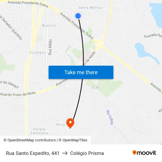 Rua Santo Expedito, 441 to Colégio Prisma map