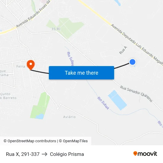 Rua X, 291-337 to Colégio Prisma map