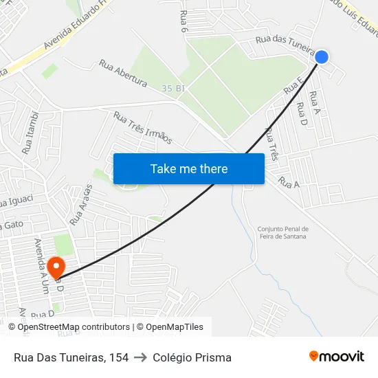Rua Das Tuneiras, 154 to Colégio Prisma map