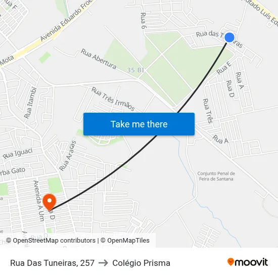 Rua Das Tuneiras, 257 to Colégio Prisma map